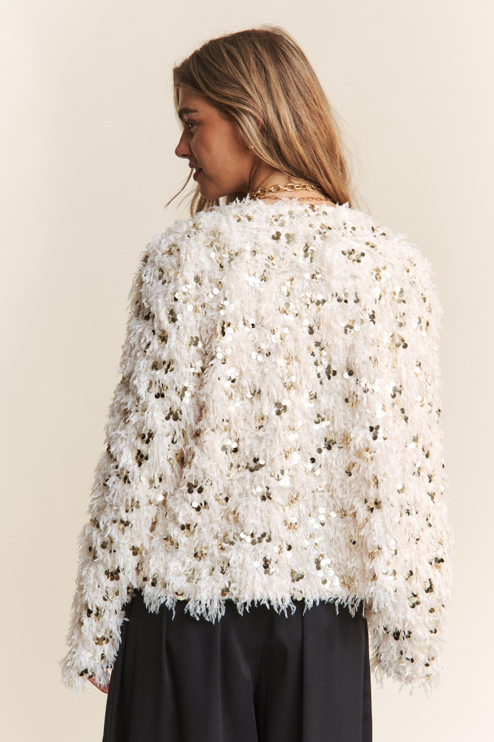 Casual Fuzzy Sequins Open Jacket Product Image