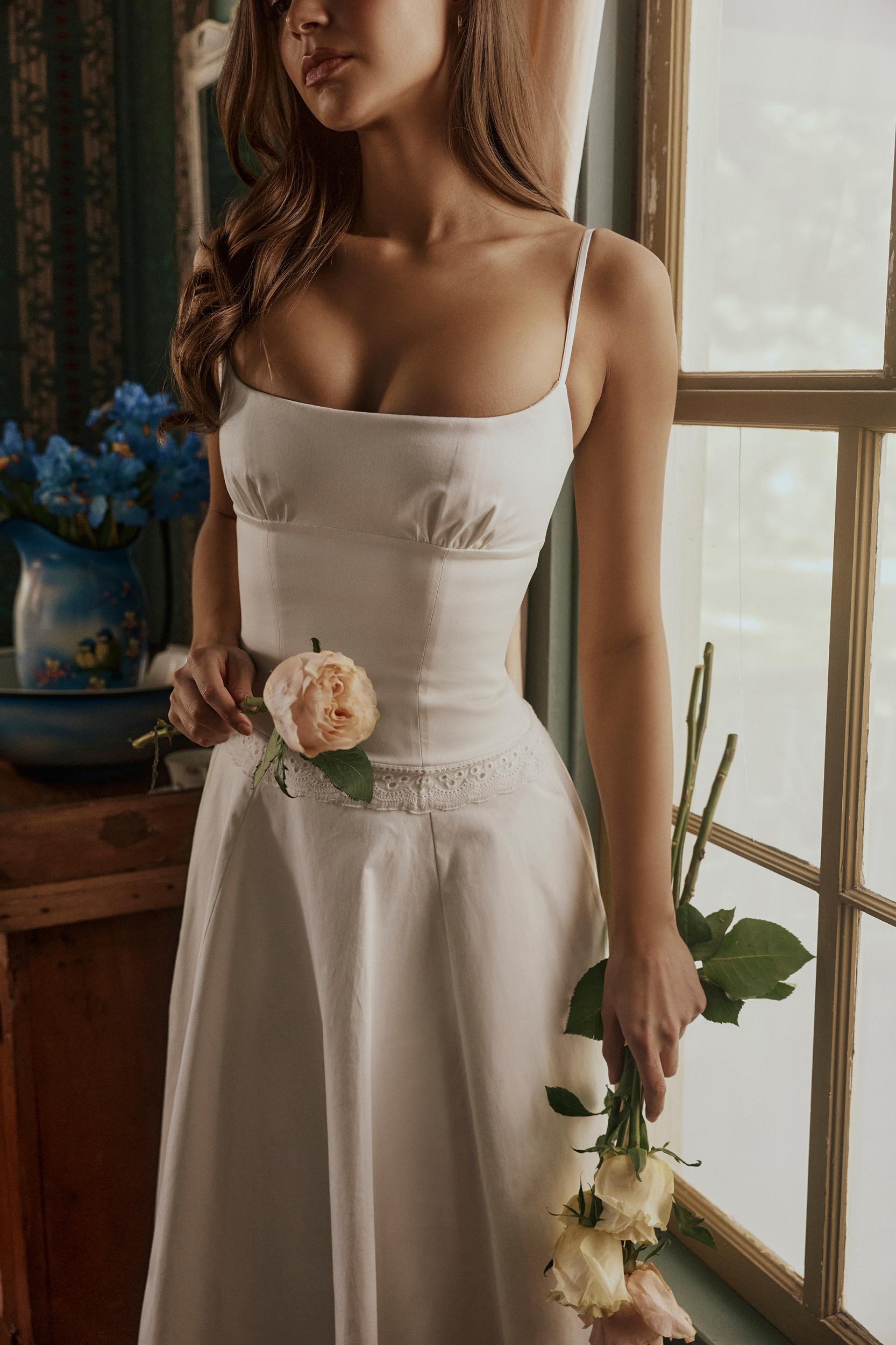 Liora  white cotton broderie anglaise trim midi sundress Product Image