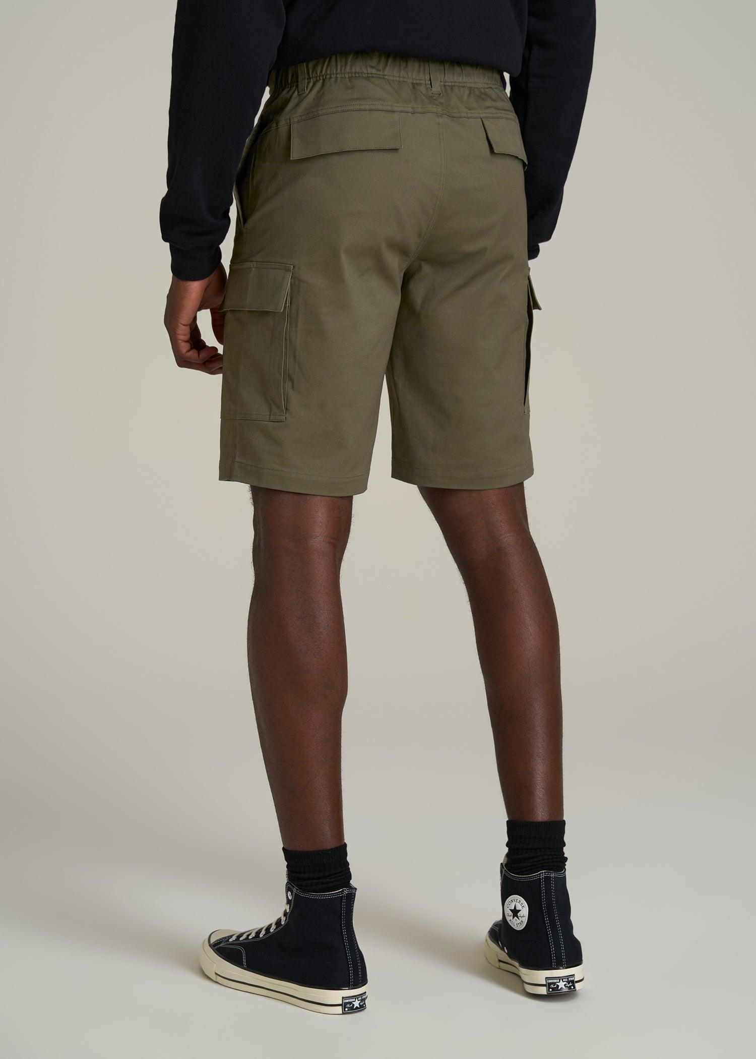 Stretch Twill Cargo Shorts for Tall Men in Dark Moss Green Male Product Image