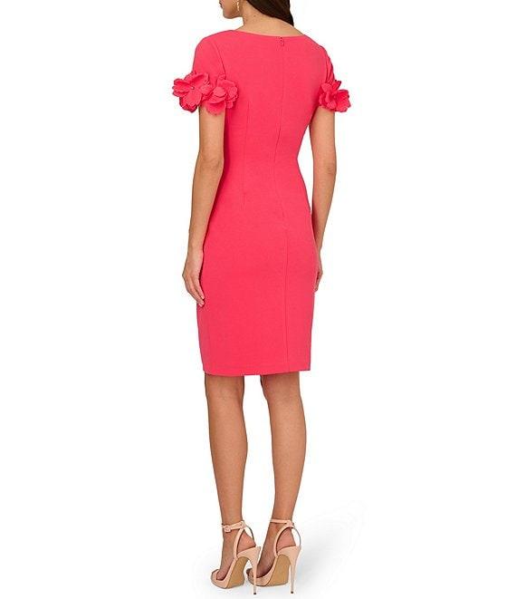 Adrianna Papell Stretch Crepe Surplice V-Neckline Short Floral Sleeve Dress Product Image
