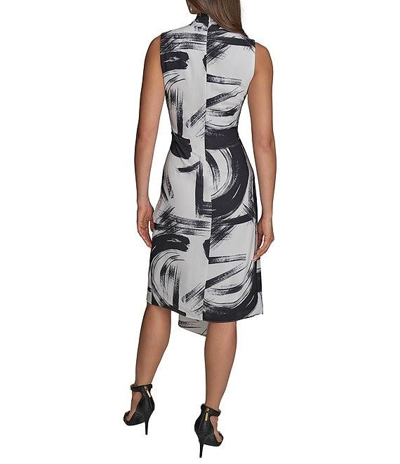 Donna Karan Crepe V-Neck Sleeveless Faux Wrap Midi Dress Product Image