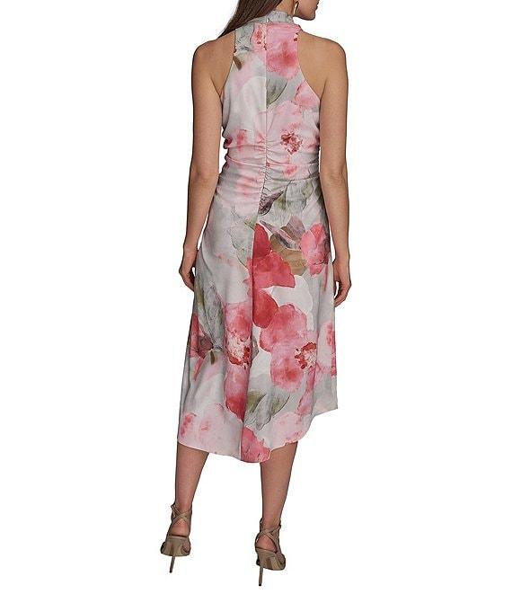Donna Karan Floral Print Halter Neck Satin Slip Midi Dress Product Image