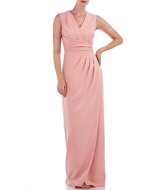 Kay Unger Stretch V-Neck Sleeveless Pleated Bodice Gown Product Image