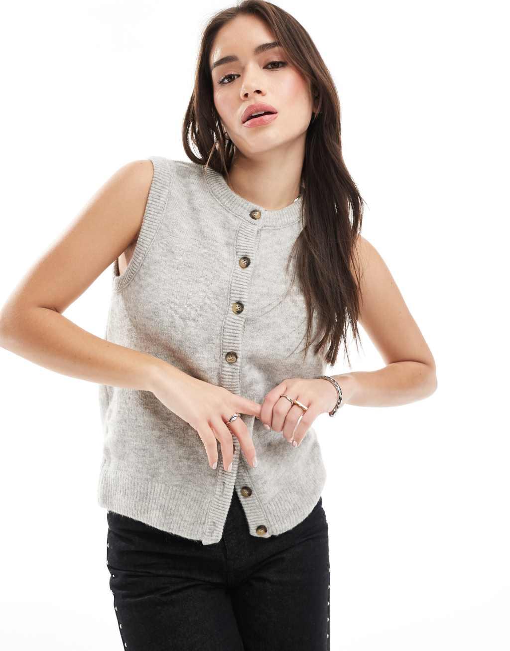 Stradivarius knit cardigan vest in gray Product Image