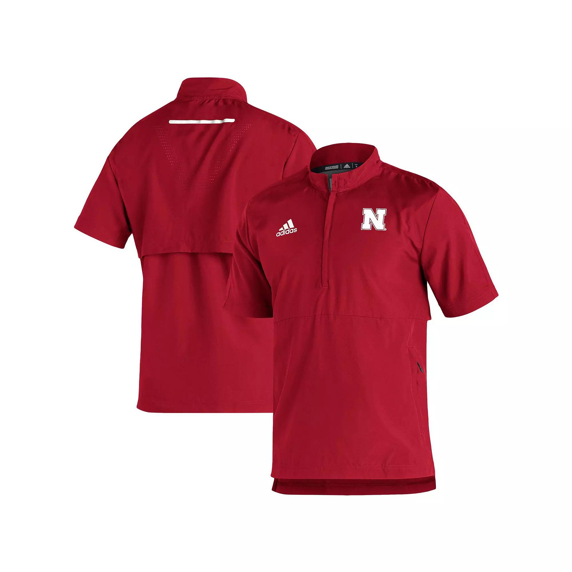 Men's adidas Scarlet Nebraska Huskers 2021 Sideline AEROREADY Short Sleeve Quarter-Zip Jacket, Size: Medium, Red Product Image