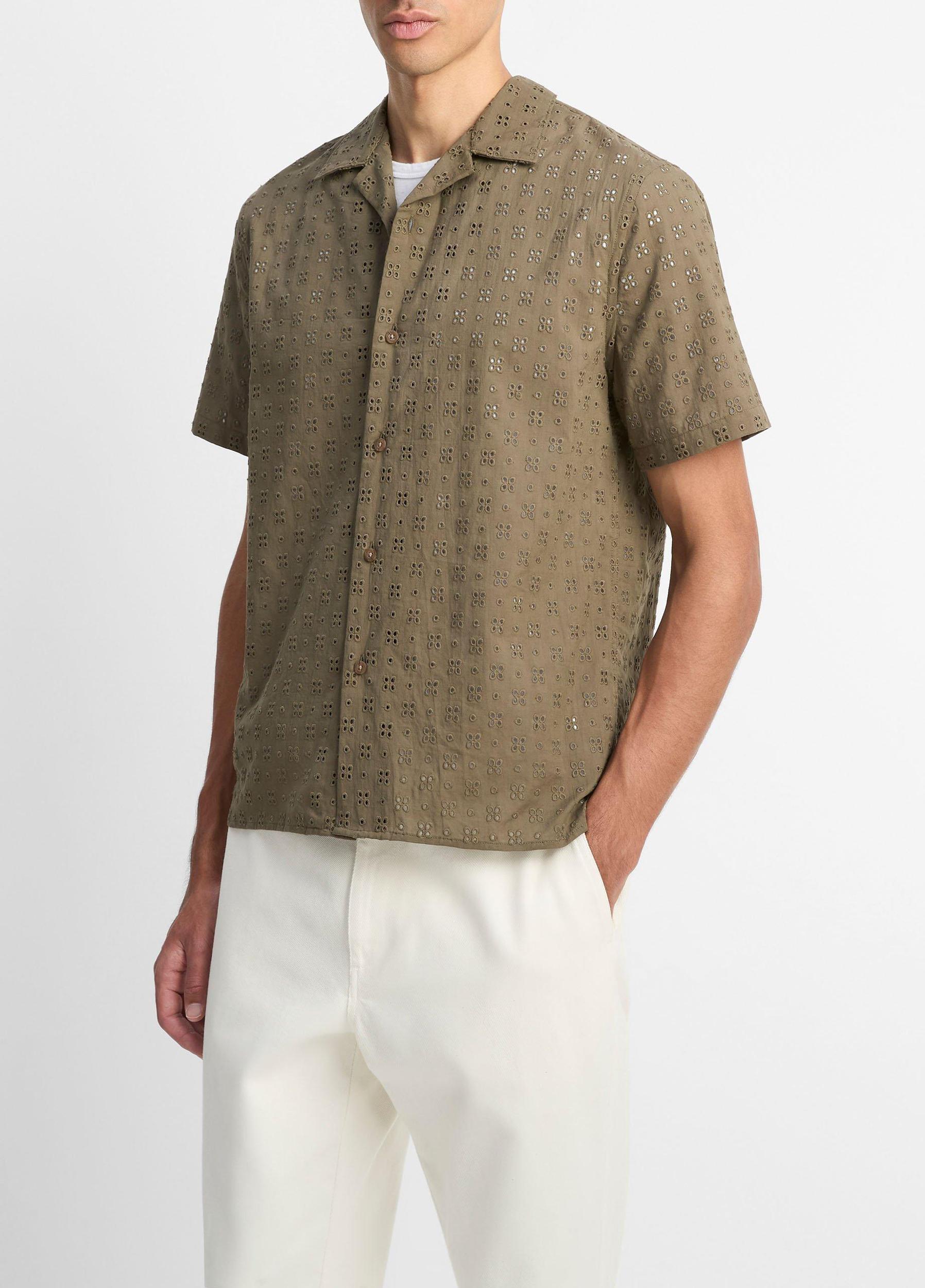 Cotton Eyelet Short-Sleeve Button-Front Shirt Product Image