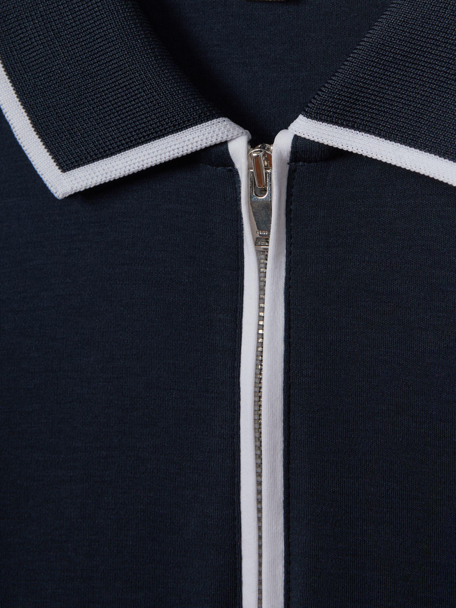 Cotton Contrast Collar Half-Zip Polo Shirt in Navy Product Image