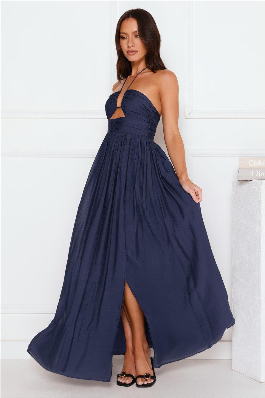 Hibiscus Hues Halter Maxi Dress Ink Product Image