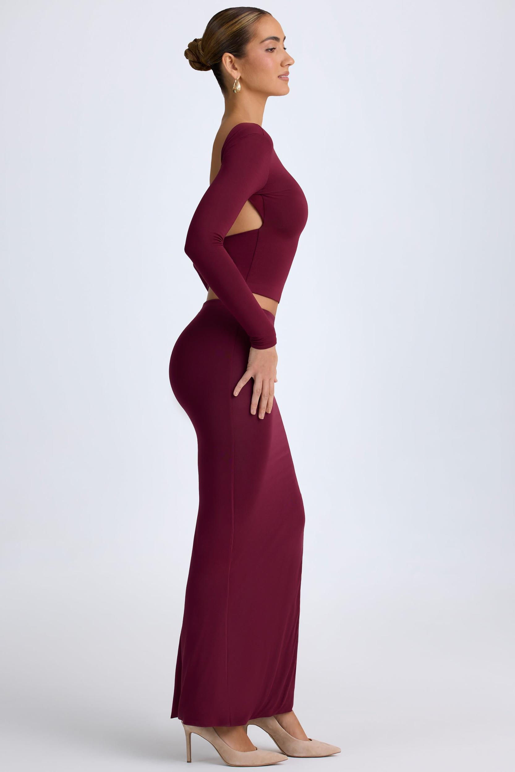 Modal Low-Rise Maxi Skirt in Wine Red Product Image