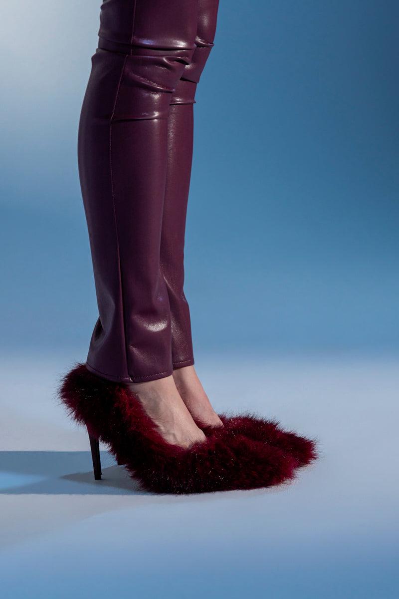 AZALEA WANG KURT BURGUNDY FUR EMBELLISHED PUMP Product Image