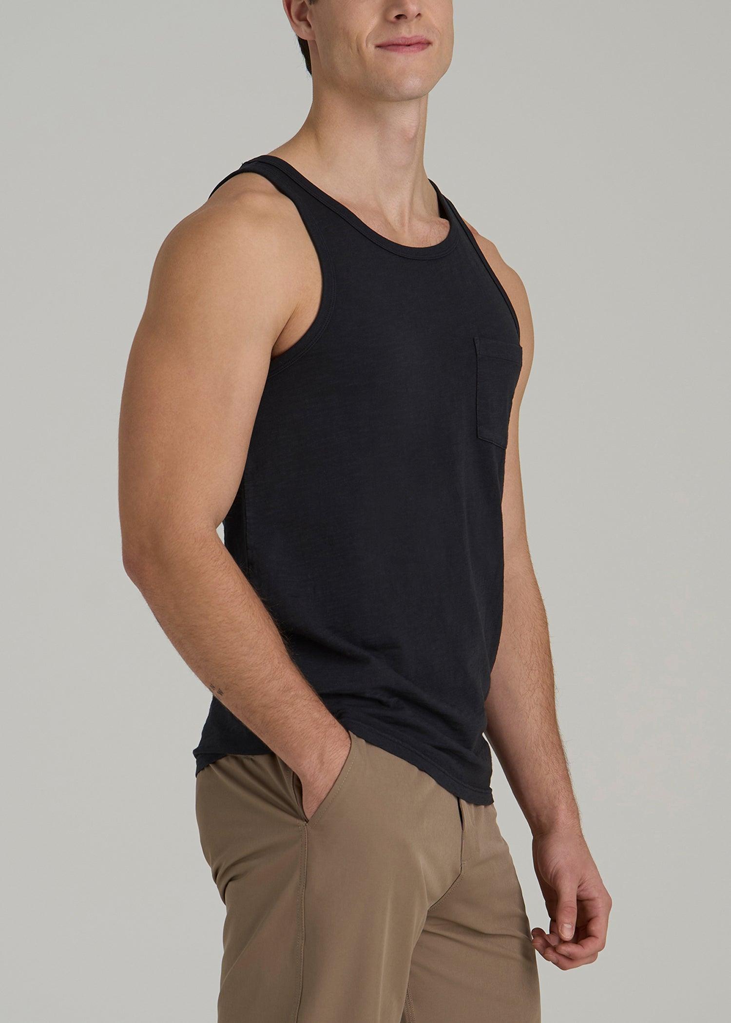 Garment Dyed Slub Pocket Tank Top for Tall Men in Black Male Product Image