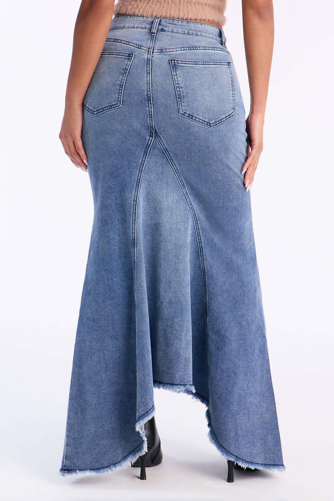 Boss Goals Chic Denim Maxi Skirt - Dark Wash Female Product Image