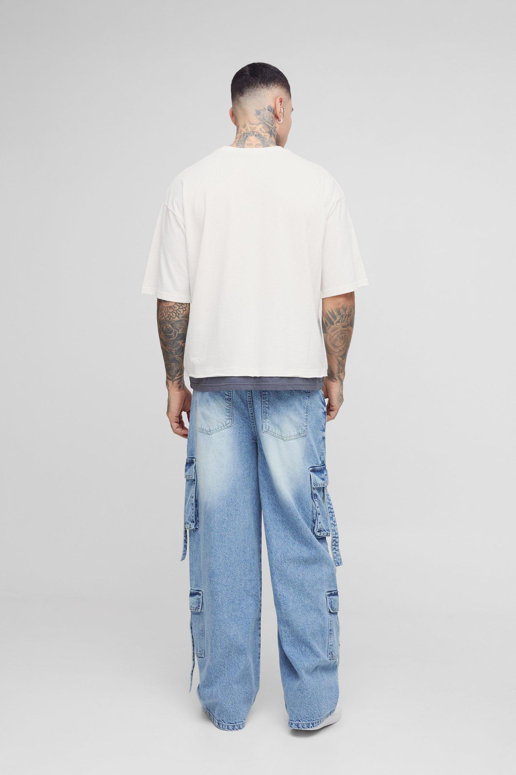 Tall Multi Pocket Baggy Cargo Jeans | boohooMAN USA Product Image