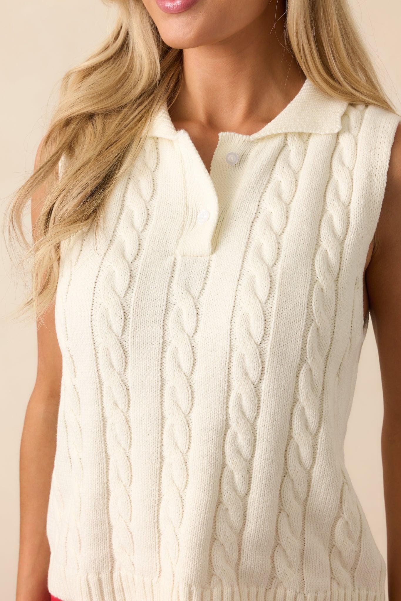 In No Particular Order Ivory Cotton Cable Knit Sweater Vest Product Image