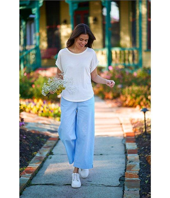 Code Bleu Hollywood Waist High Rise Wide Leg Patch Pocket Cropped Jeans Product Image