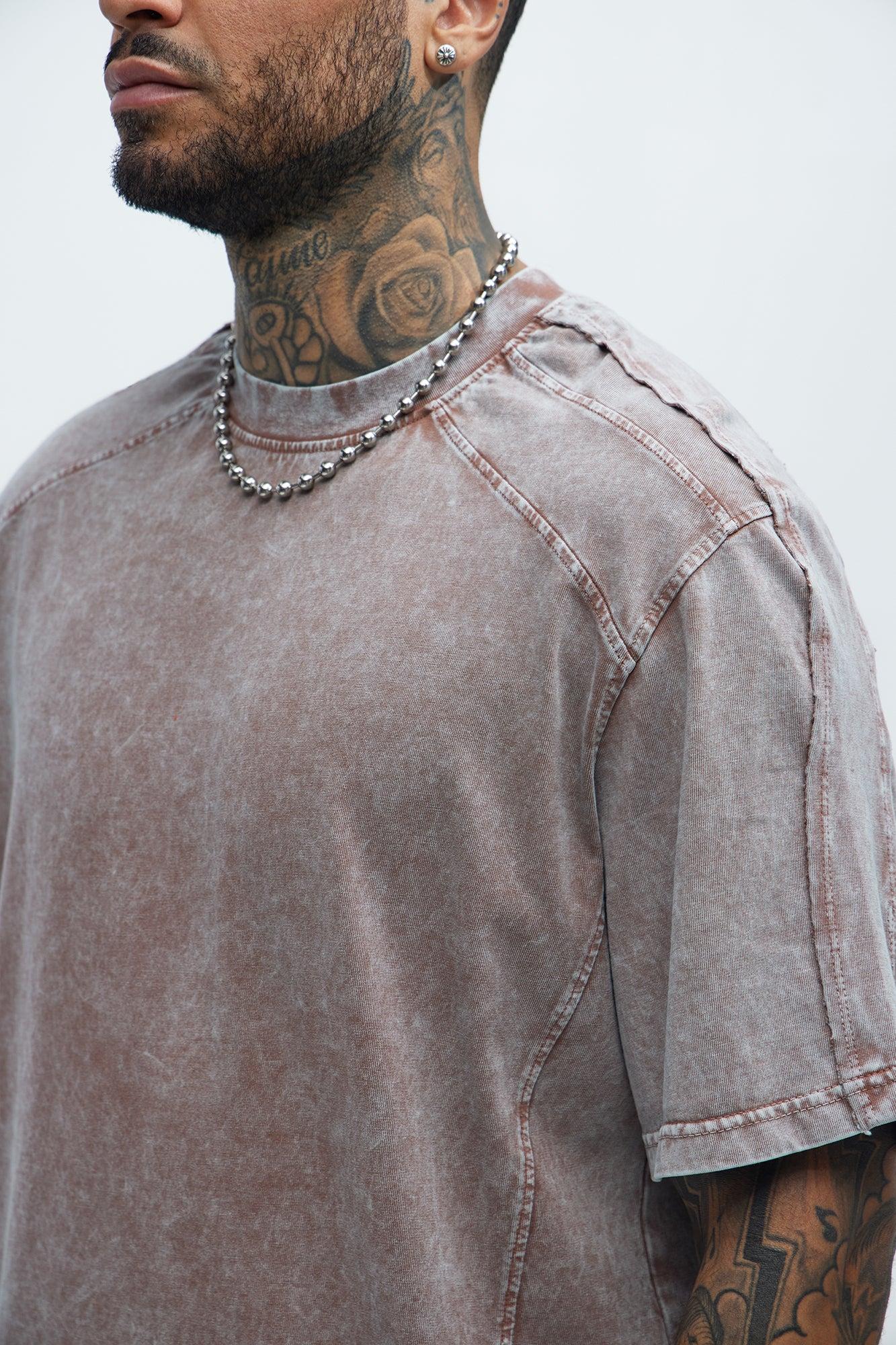 Paneled Acidwash Oversized Tee - Mauve Product Image