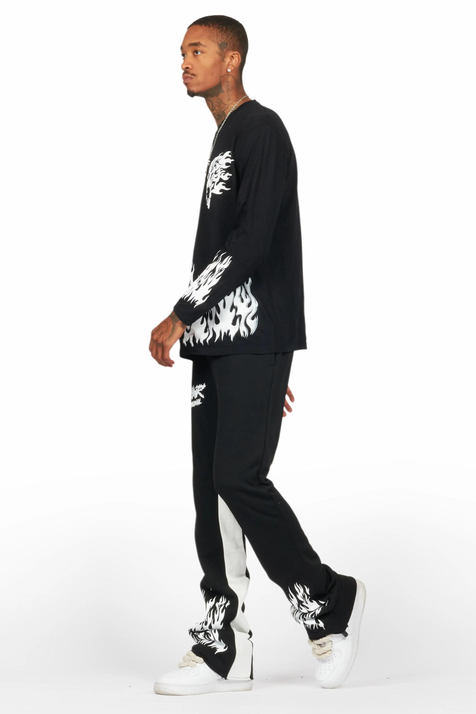 Bubble Black/White Long Sleeve T-Shirt/Baggy Pant Set Male Product Image