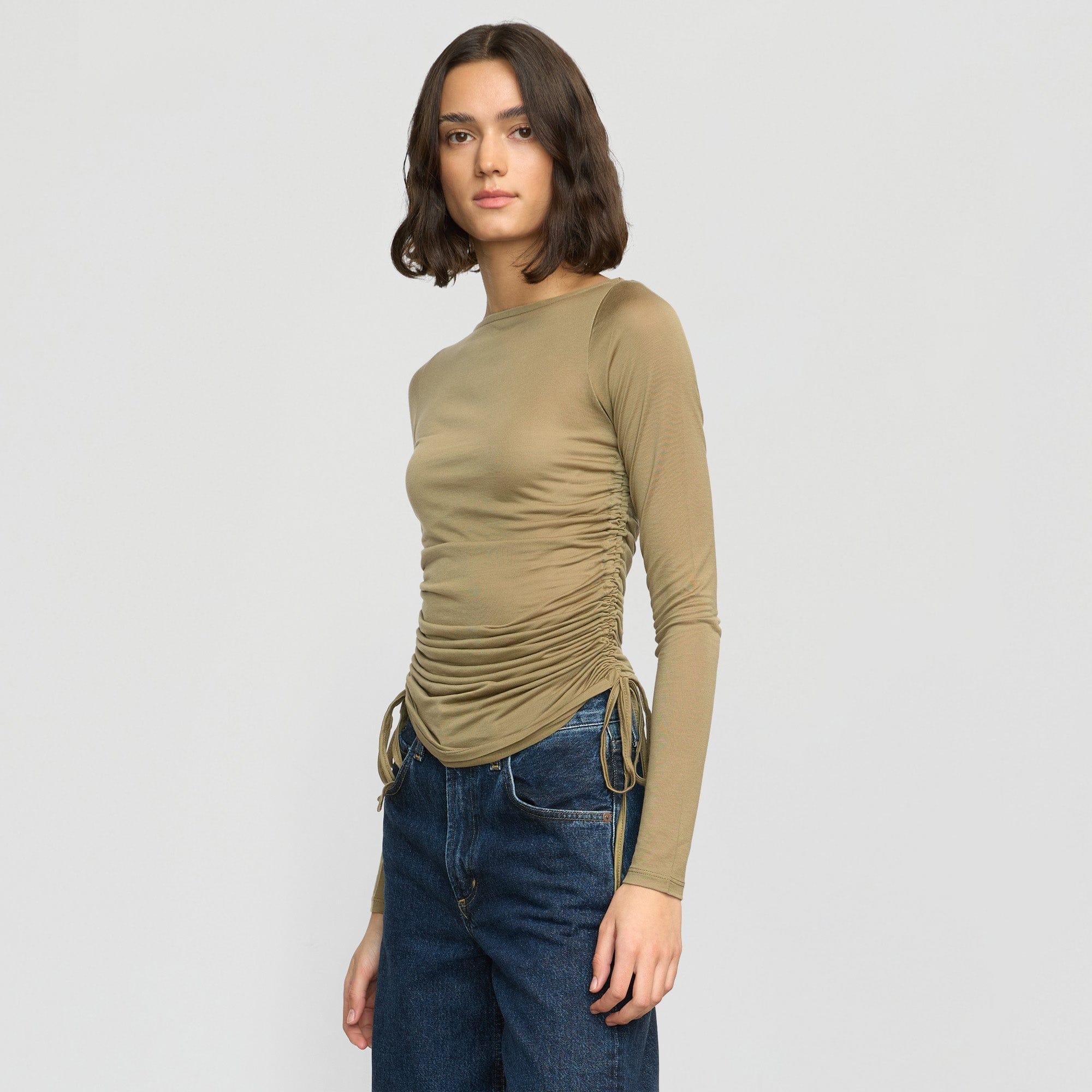 Joan Tencel Ruched-Side Semi-Sheer Tee Product Image