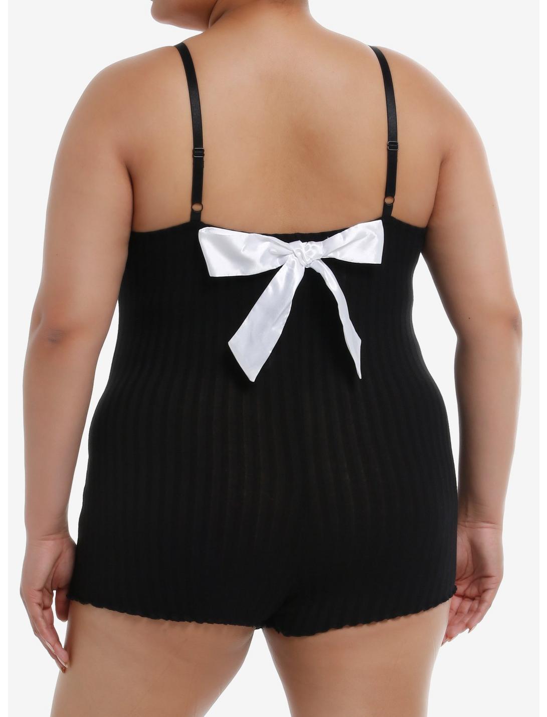 Sweet Society White Lace Bow Ribbed Cami Lounge Romper Plus Size Product Image