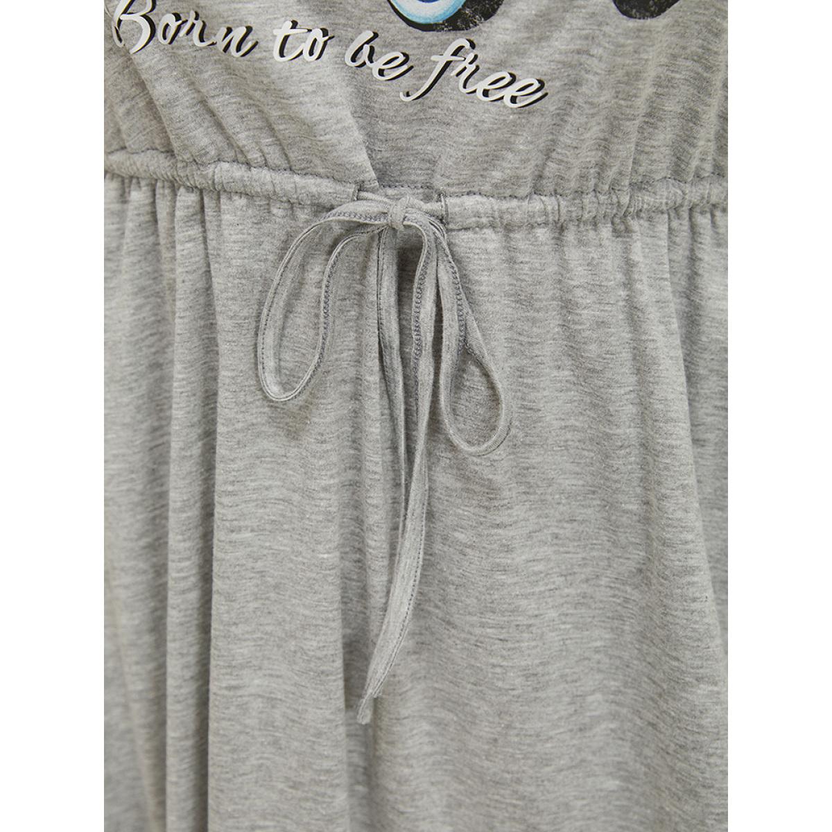 Plus Size Car Print Drawstring Pocket Flutter Graphic Dress LightGray Women Casual Drawstring Curvy Knee Dress BloomChic 10/M Product Image