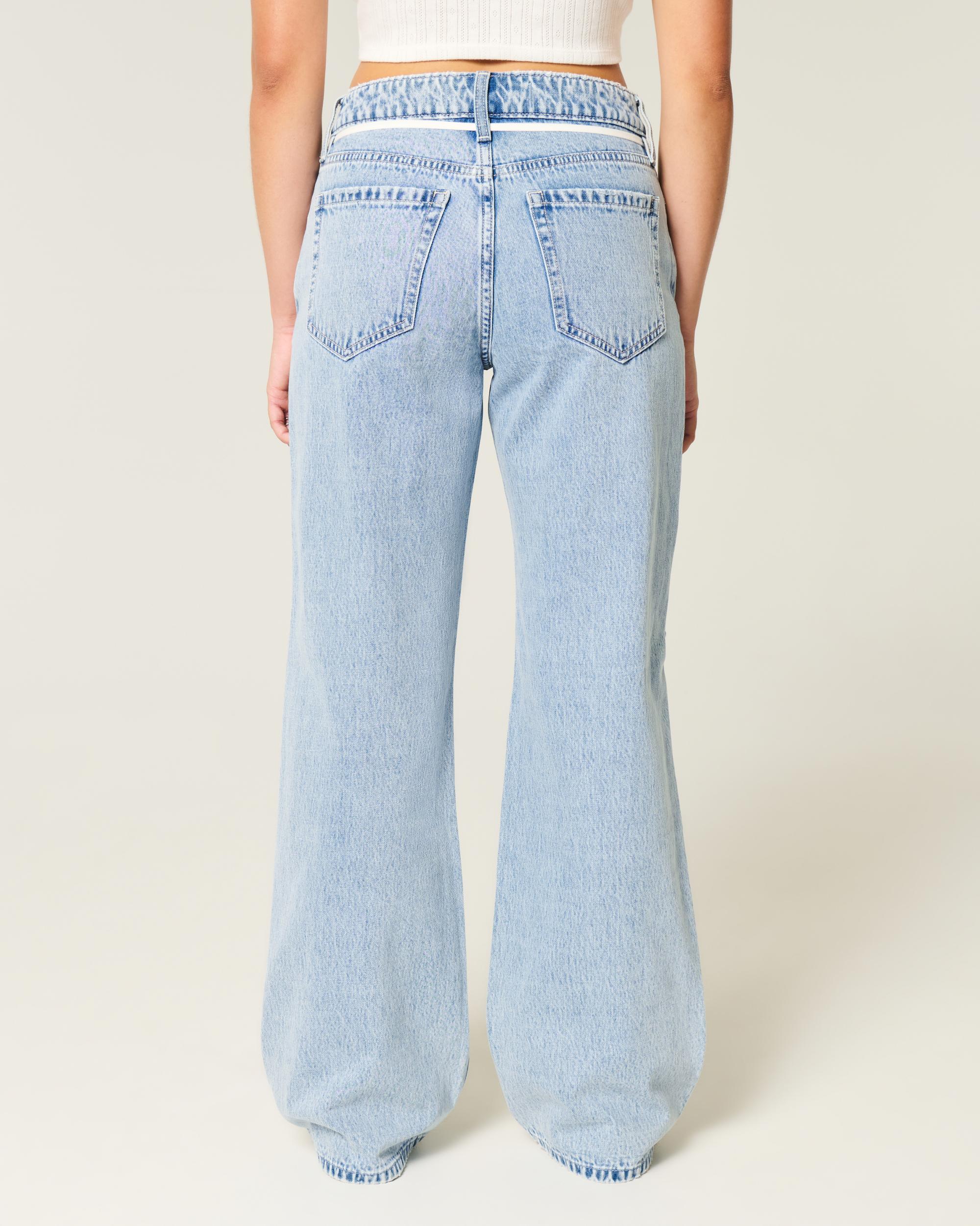 Curvy Ripped Mid-Rise Light Wash Shoelace Waist Baggy Jeans Product Image