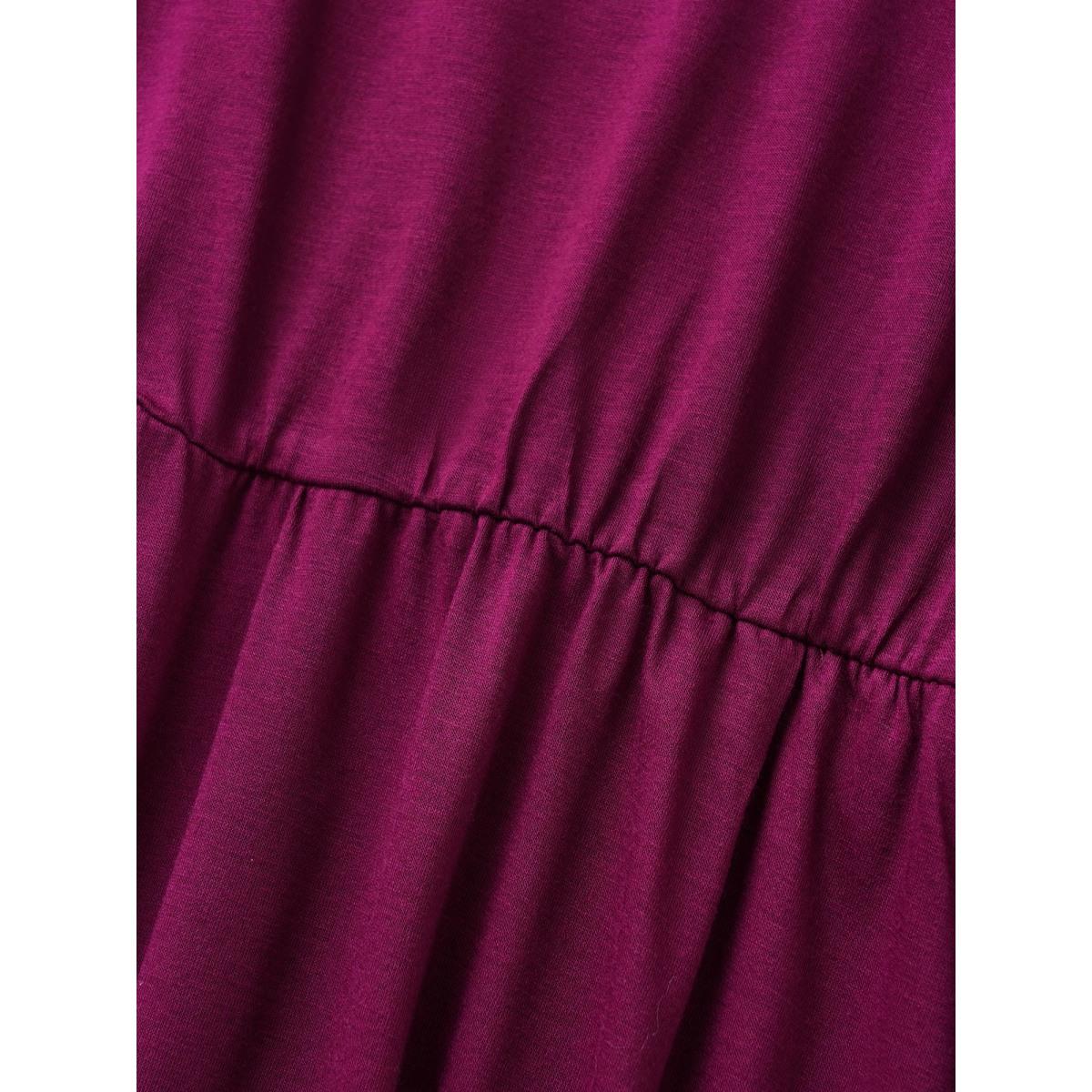 Plus Size Supersoft Essentials Solid Pocket Cuffed Sleeve Dress RedViolet Women Basics Non Round Neck Short sleeve Curvy Midi Dress BloomChic 22-24/3X Product Image