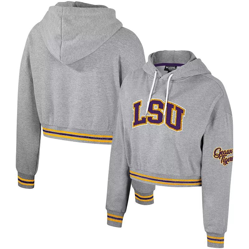 Womens The Wild Collective Heather Gray LSU Tigers Cropped Shimmer Pullover Hoodie Product Image