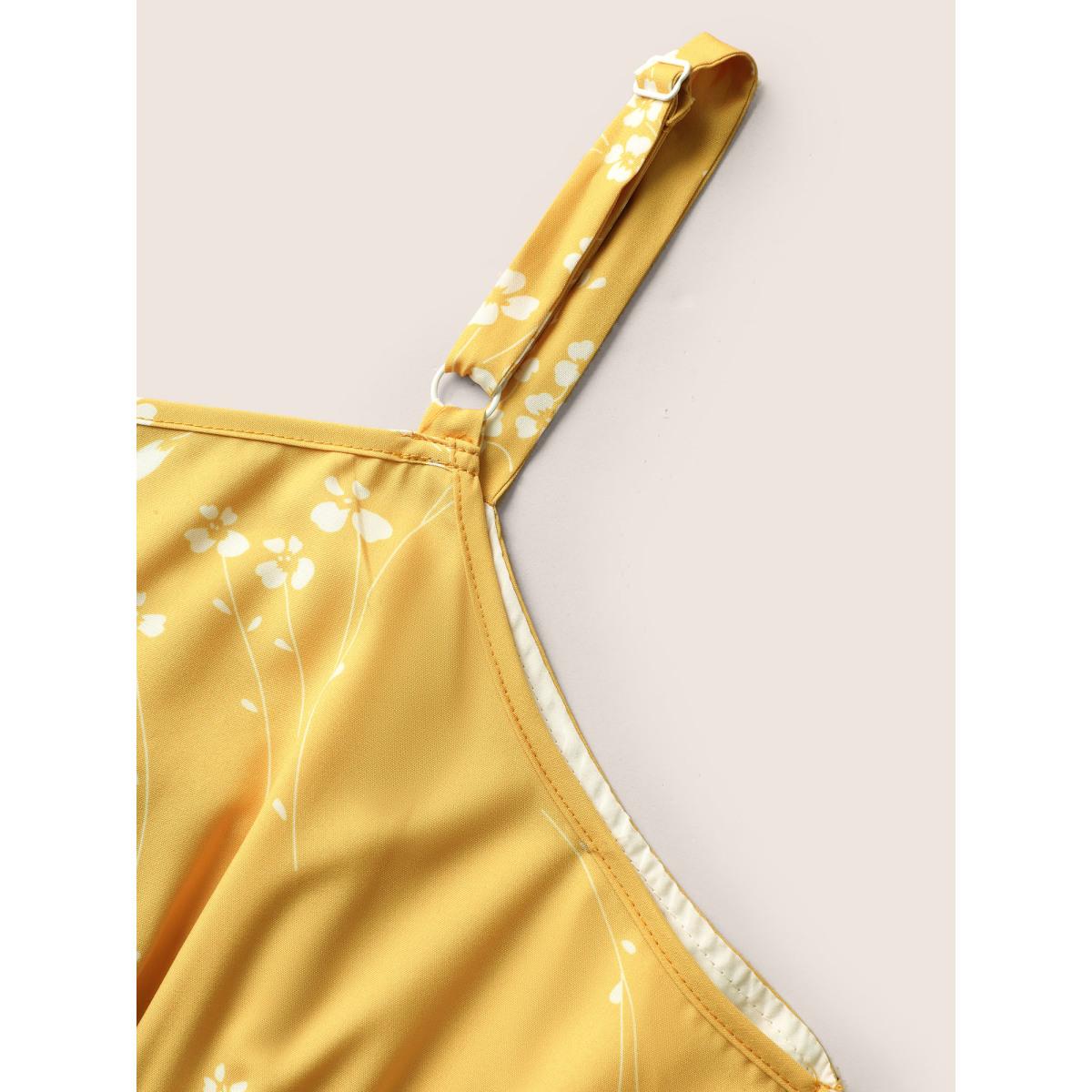 Plus Size Ditsy Floral Ruched Adjustable Straps Dress Yellow Women Elegant Gathered Non Sleeveless Curvy BloomChic 18-20/2X Product Image