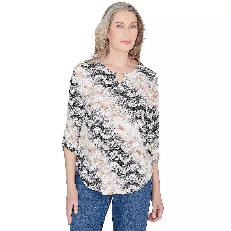 Women's Alfred Dunner Classic Stripe Dots Top, Size: Large, Black Product Image