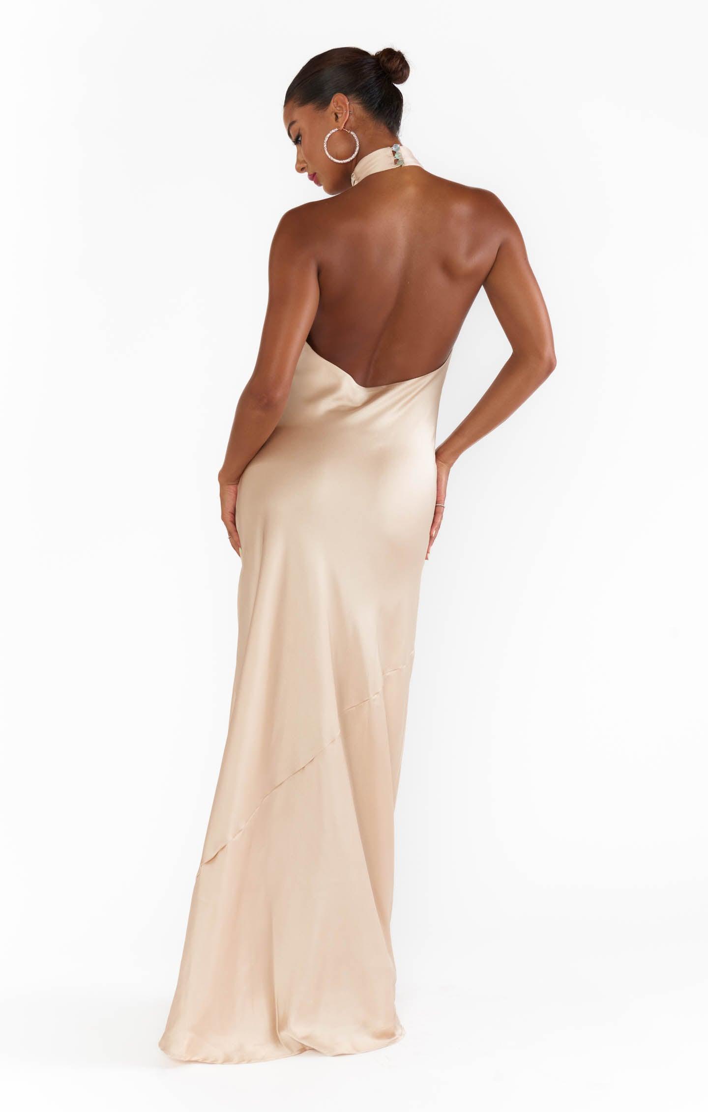 Jasmine Halter Maxi Dress ~ Champagne Luxe Satin Product Image