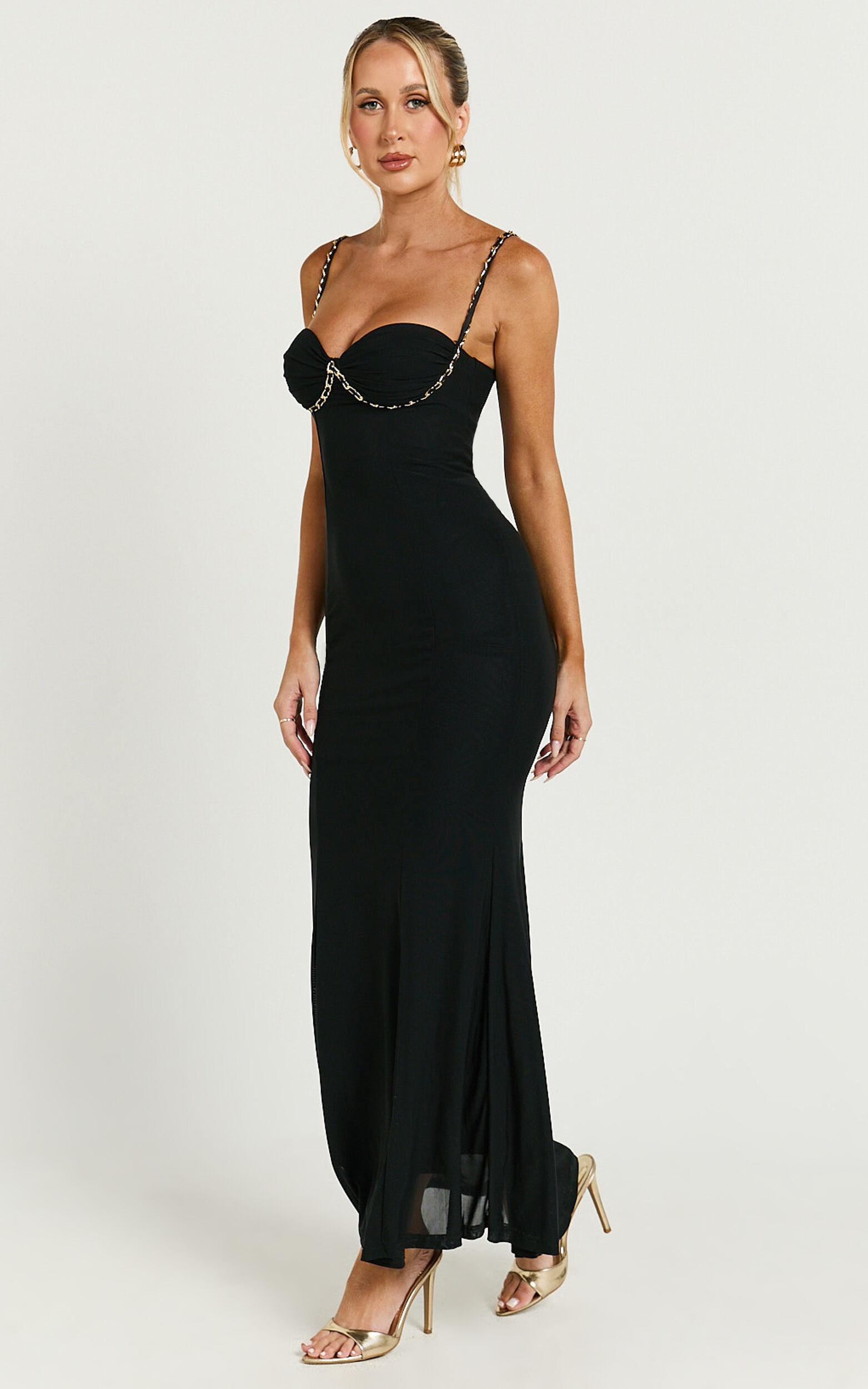 Chenna Midi Dress - Sweetheart Chain Detail Dress in Black Product Image