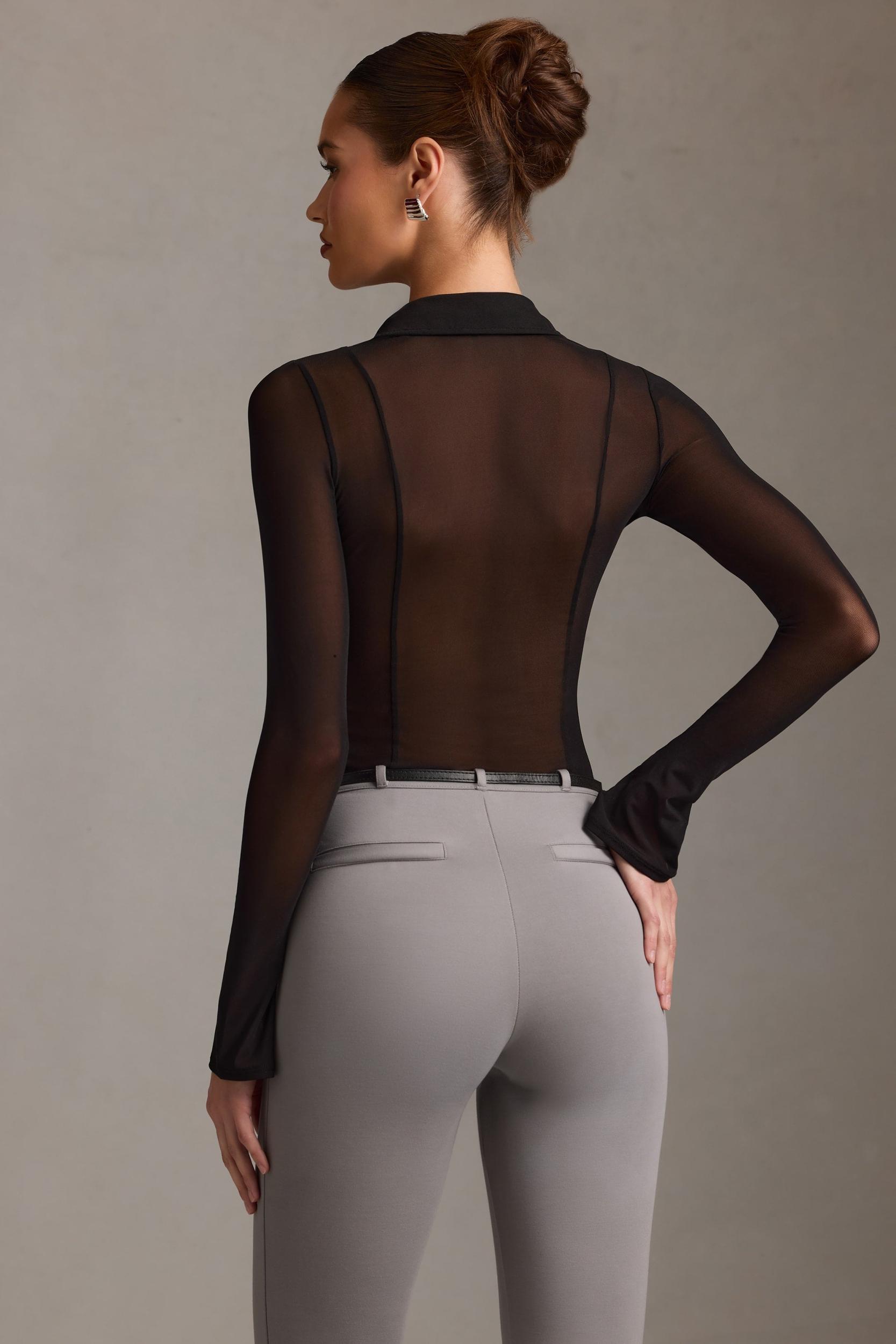 Sheer Long-Sleeve Shirt in Black Product Image