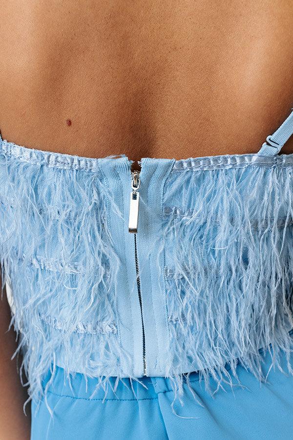 Movie Moment Feather Crop Top In Sky Blue Product Image
