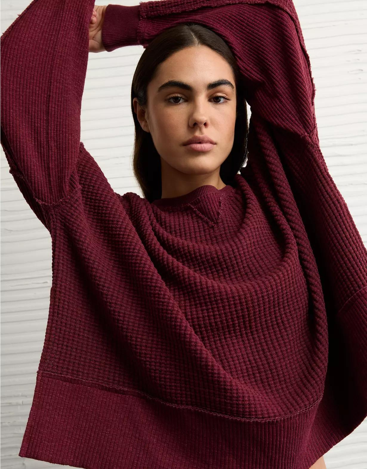 AE Big Hug Crew Neck Waffle Sweatshirt Product Image