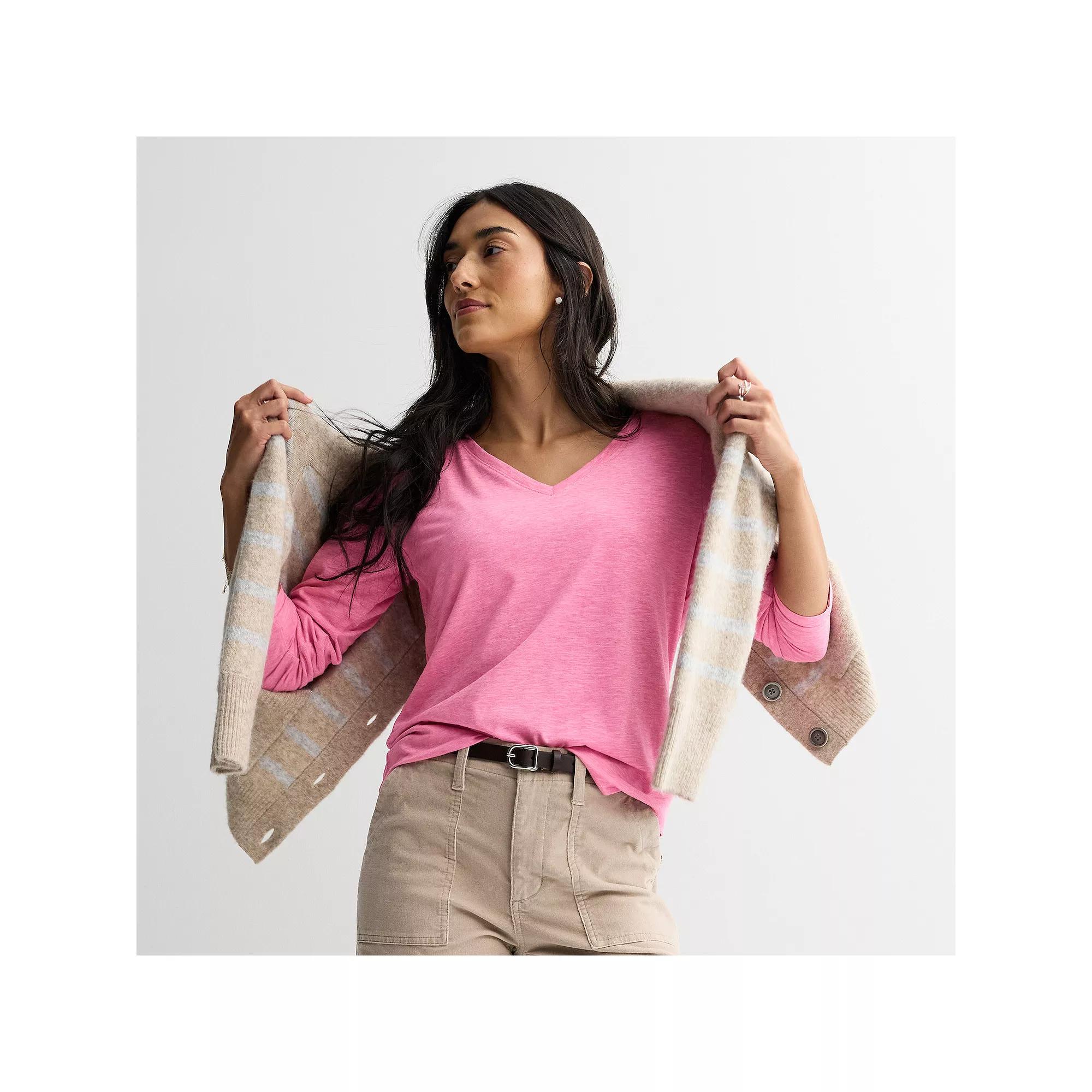 Petite Sonoma Goods For Life® Everyday Long Sleeve V-Neck T-Shirt, Women's,  Product Image