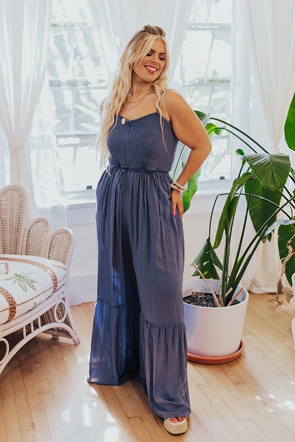 Desirable Destination Smocked Jumpsuit In Autumn Sky Curves Product Image