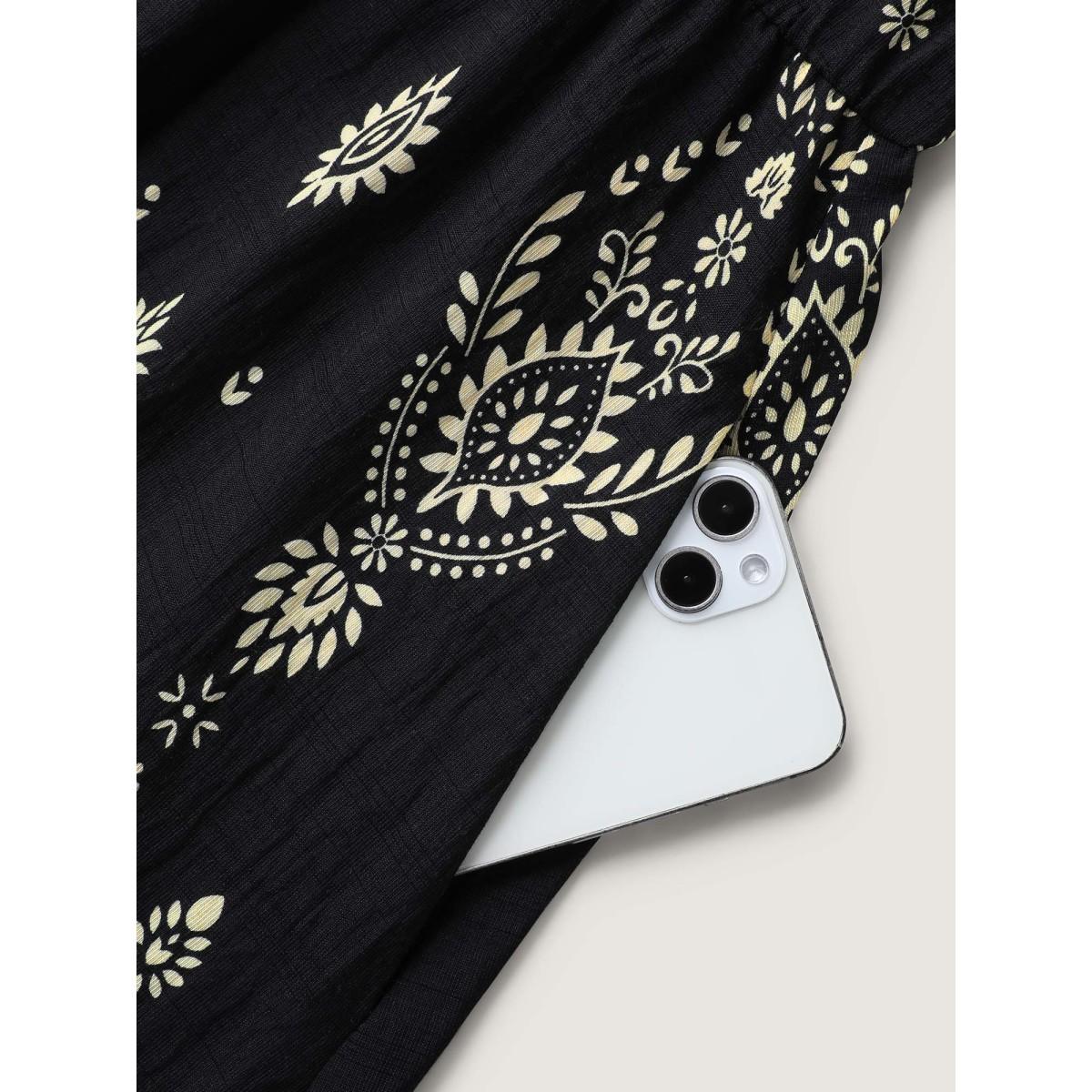 Plus Size Boho Print Halter Neck Pockets Midi Dress Black Women Non Halter neck Sleeveless Curvy BloomChic 12/L Product Image