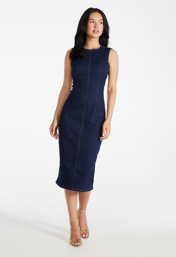 Bodycon Midi Denim Dress Product Image