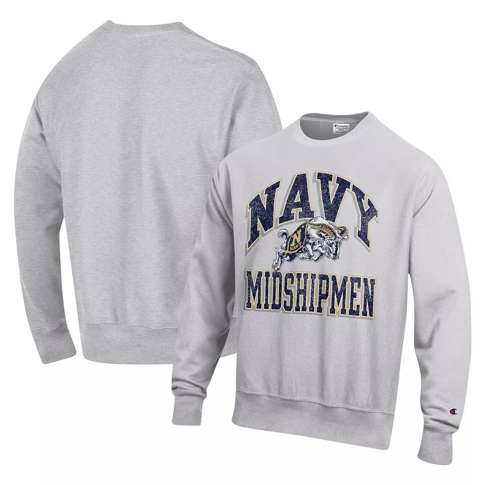 Men's Champion Heather Gray Navy Midshipmen Vault Late Night Reverse Weave Pullover Sweatshirt, Size: Medium, Grey Product Image