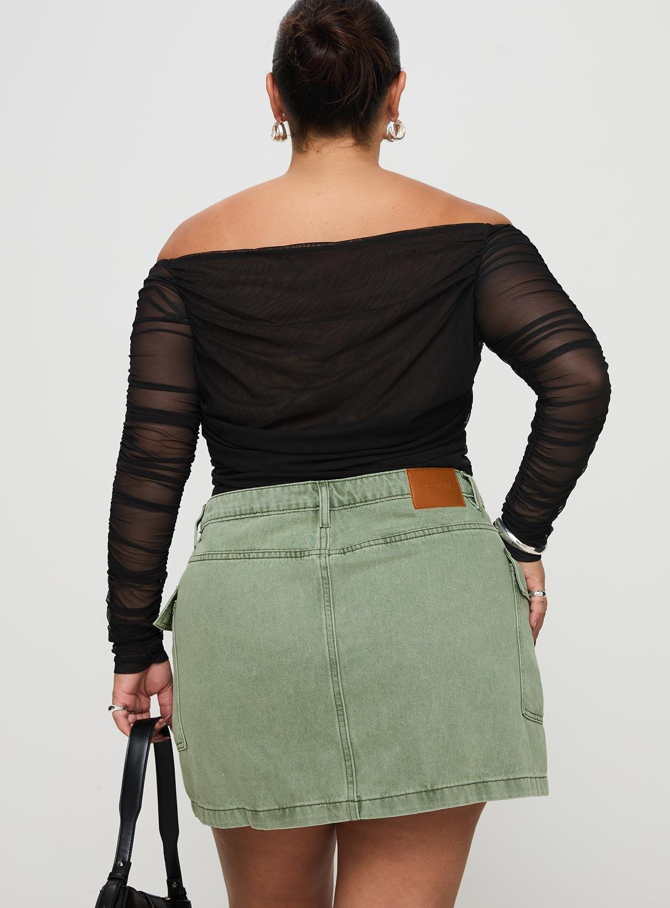 Zakai Cargo Denim Mini Skirt Green Curve Product Image