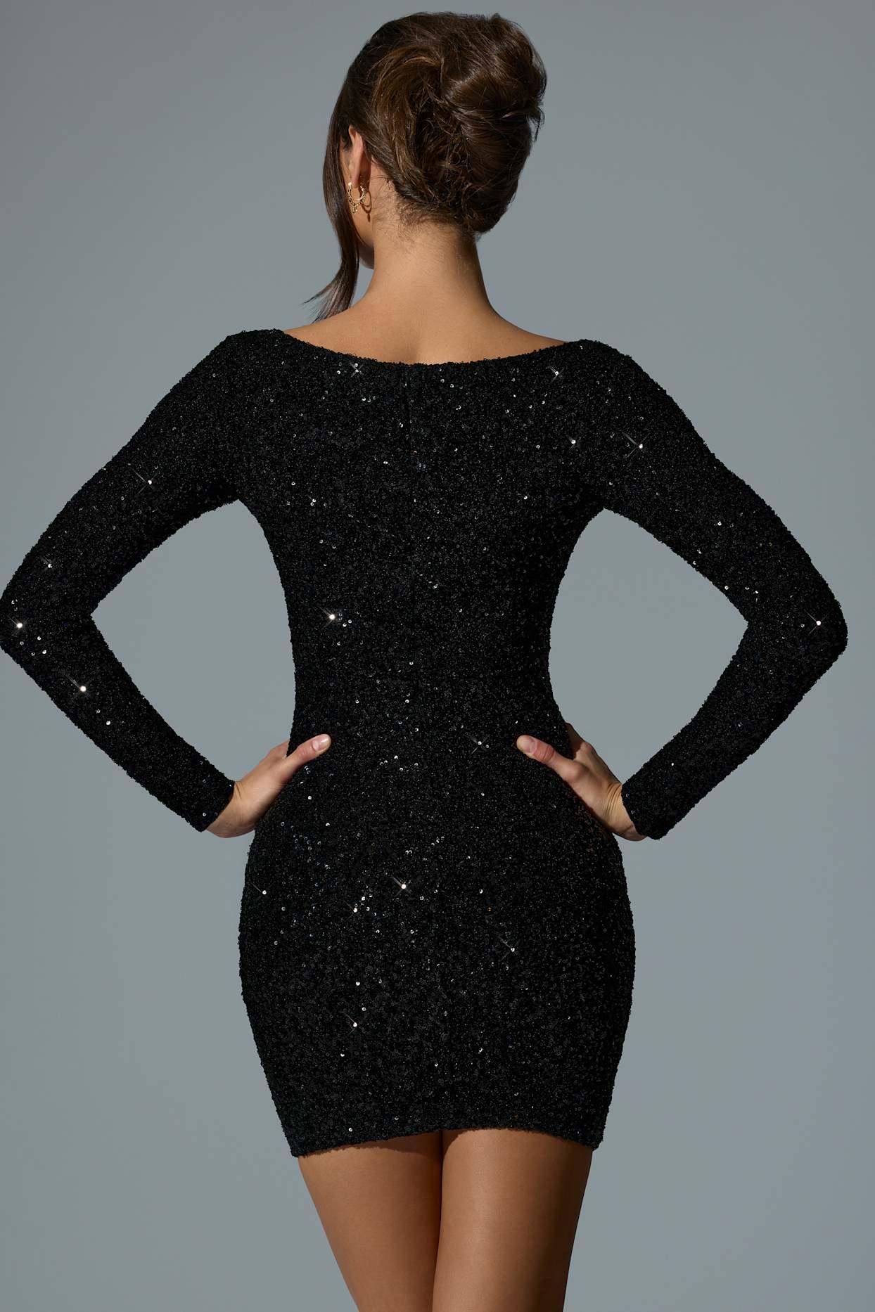 Embellished Sweetheart-Neck Mini Dress in Black Product Image