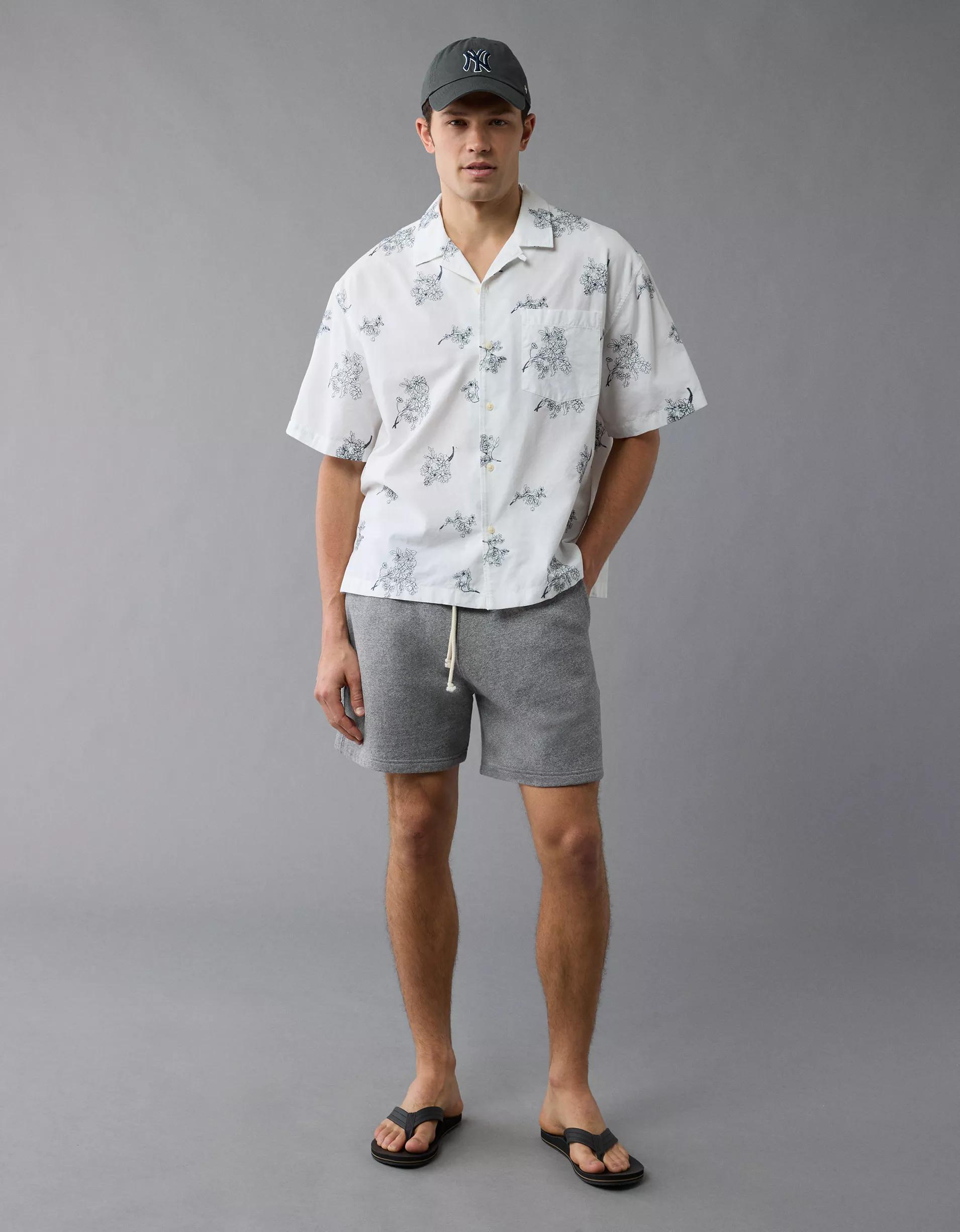 AE Poolside Linen-Blend Floral Button-Up Shirt Product Image