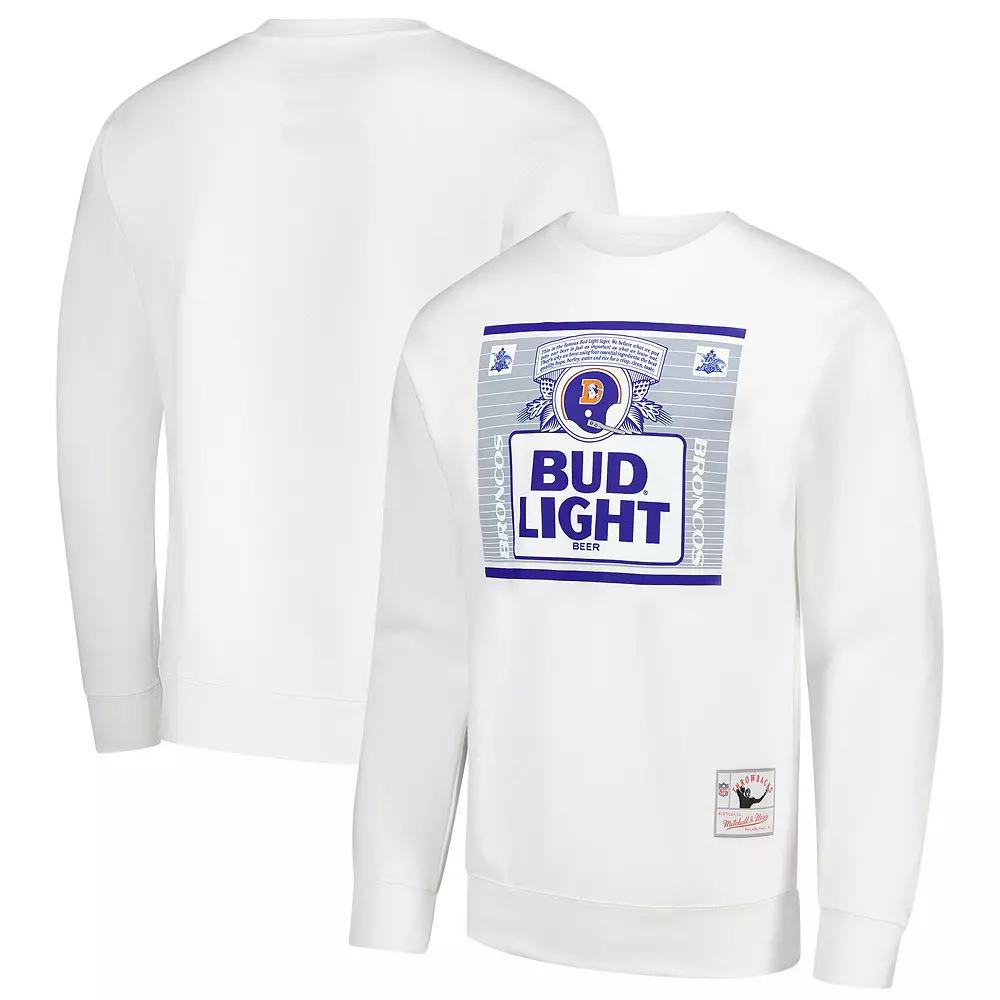 Men's Mitchell & Ness x Bud Light White Denver Broncos The Crest Pullover Sweatshirt,  Product Image