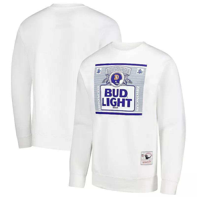 Men's Mitchell & Ness x Bud Light White Denver Broncos The Crest Pullover Sweatshirt,  Product Image