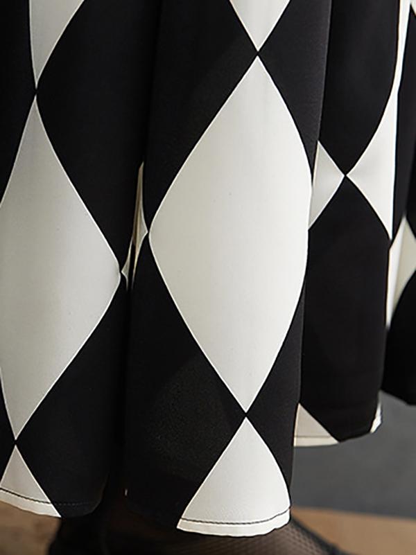 A-Line Long Sleeves Buttoned Plaid Polo Midi Dresses Product Image