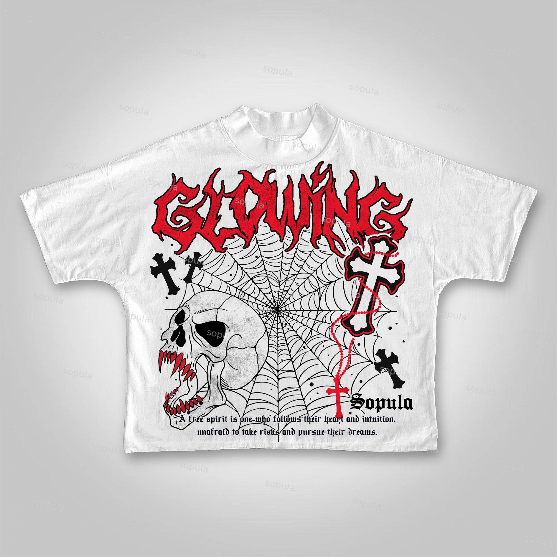 Sopula Vintage Skull Spider Web Cross Cropped T-shirt Product Image