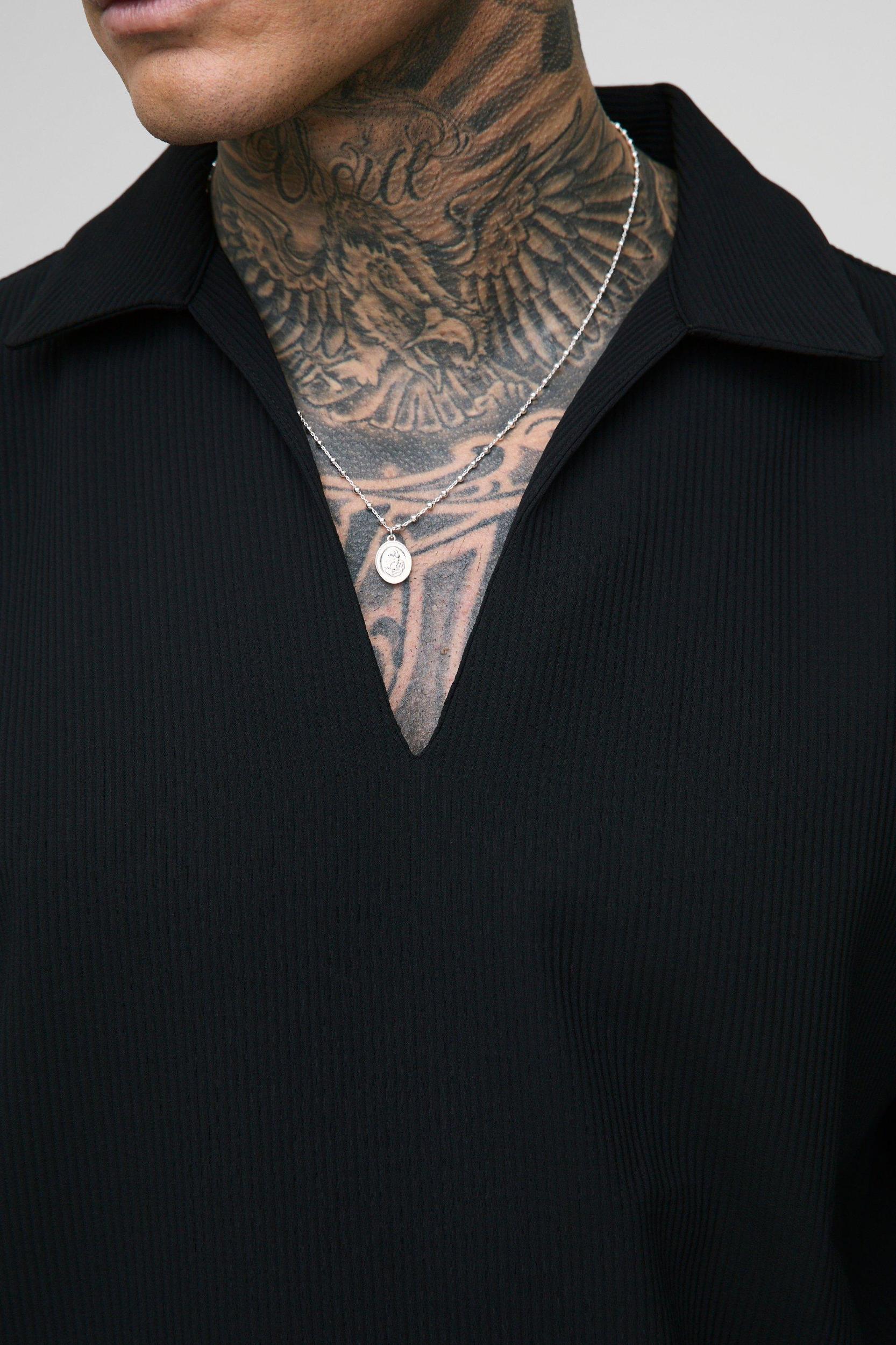 Tall Pleated V Neck Oversized Shirt | boohooMAN USA Product Image