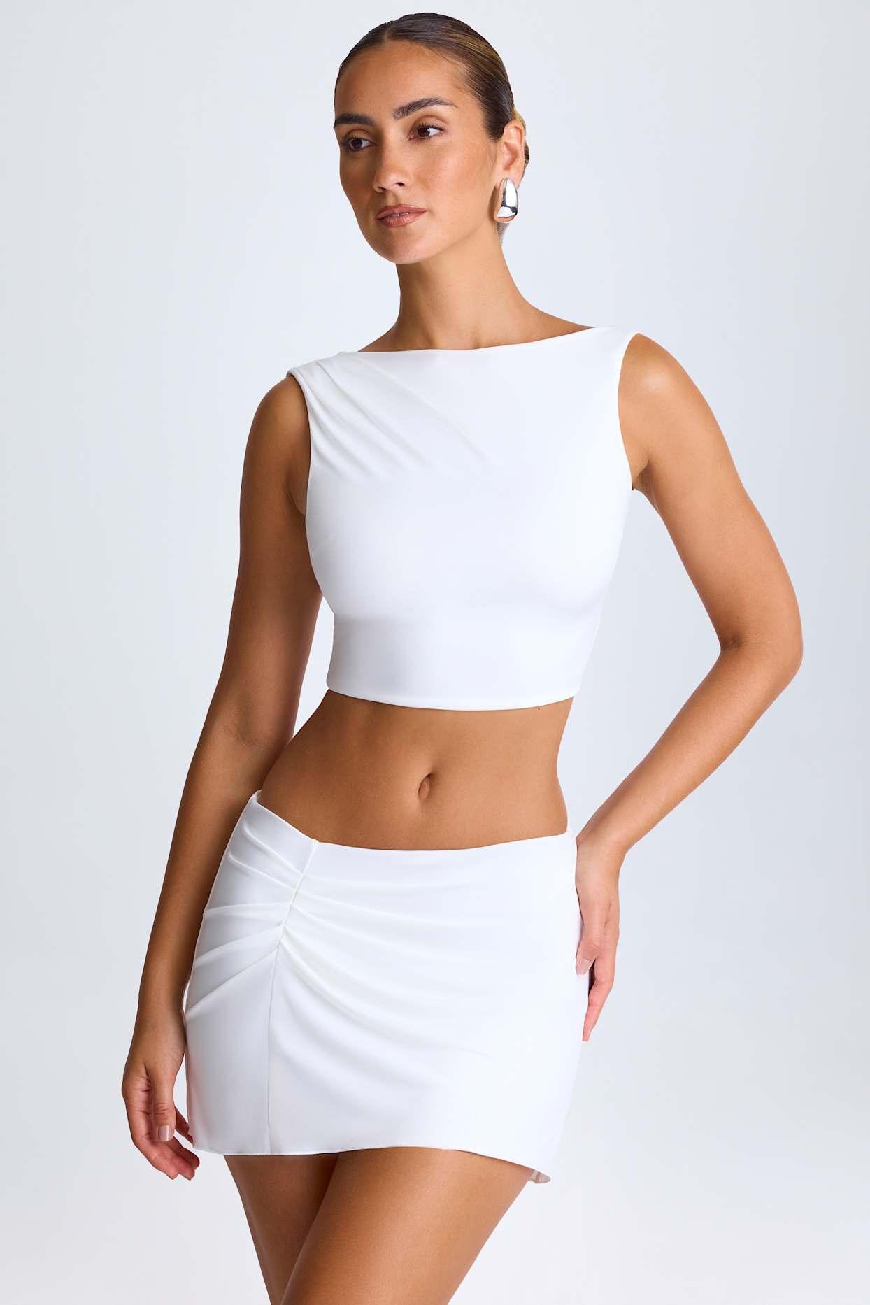 Draped A-Line Mini Skirt in White Product Image