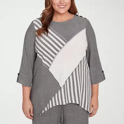 Alfred Dunner Santa Barbara Womens Crew Neck 3/4 Sleeve Plus T-Shirt Product Image