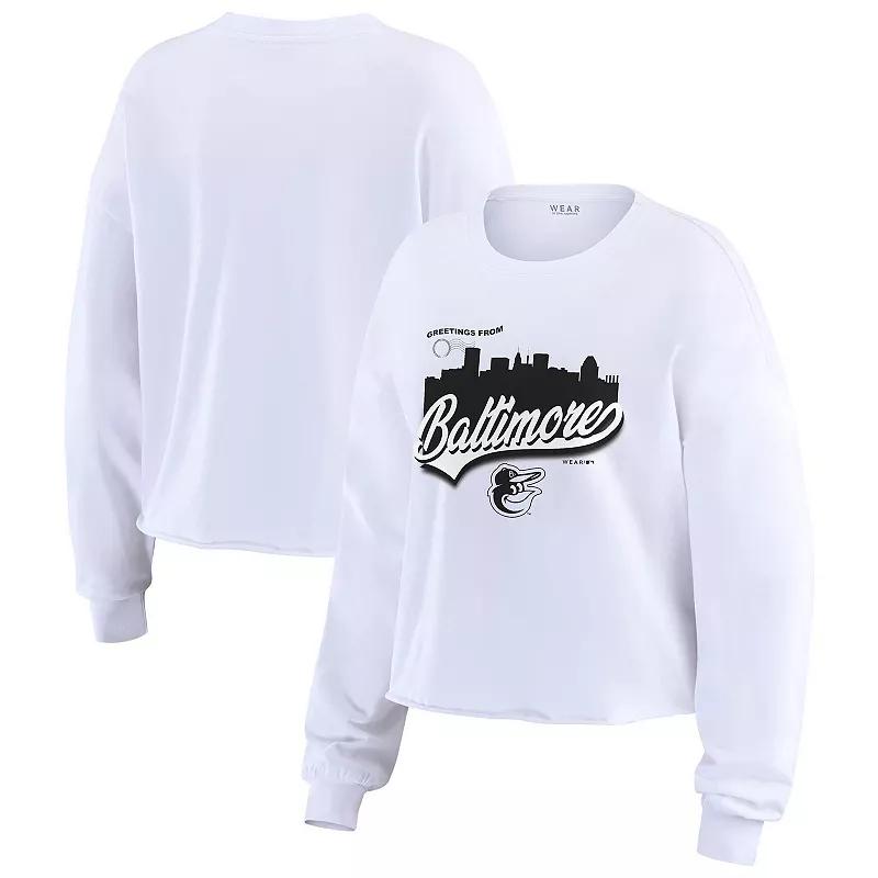 Women's WEAR by Erin Andrews White Baltimore Orioles Domestic Postcard Long Sleeve T-Shirt,  Product Image